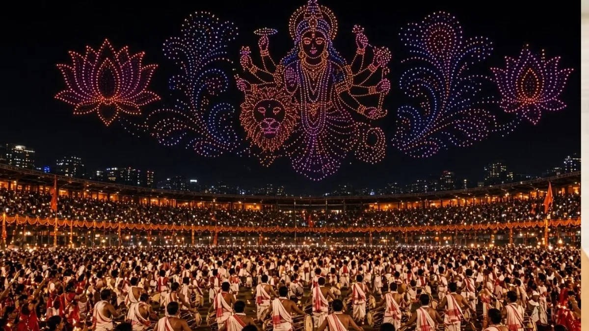 তিন হাজার ঢাক, হাজার উলুধ্বনি, ড্রোনের আলোয় মহালয়ার সন্ধ্যা মাতাবে ইডেন, বিশ্বজুড়ে দুর্গাবরণের আয়োজন তিন হাজার ঢাক, হাজার উলুধ্বনি, ড্রোনের আলোয় মহালয়ার সন্ধ্যা মাতাবে ইডেন, বিশ্বজুড়ে দুর্গাবরণের আয়োজন